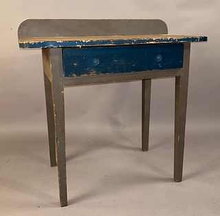 Small Antique One Drawer Table Blue and Grey