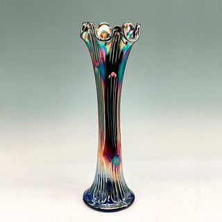 Vintage Fenton Blue Carnival Glass Ribbed Vase