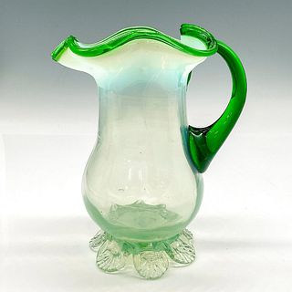 Vintage Stourbridge Vaseline Green Glass Pitcher