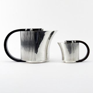 Jean Puiforcat Design Silver Plate & Rosewood "Etchea" Teapot and Creamer