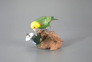Green and Yellow Parrot with Flower by Frank S. Finney (b. 1947)