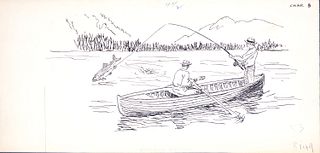 Lynn Bogue Hunt (1878-1960), Angler Playing Silver Salmon in British Columbia