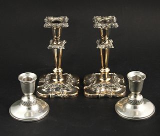 Pair of American Sterling Silver Low Candlesticks