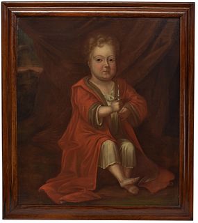 Oil on Canvas, Portrait of an Infant with Rattle