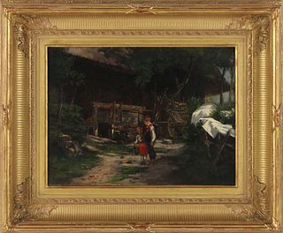 Oil on Canvas, Two Children on Path