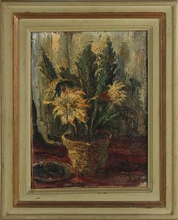 Oil on Canvas, Still Life of Flowers in Pot