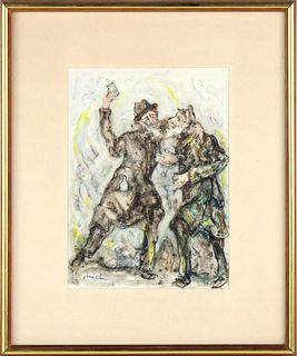 John Wenger, Watercolor, Two Elderly Drunks