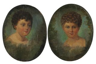 Pair of Oval Portraits of Young Girls