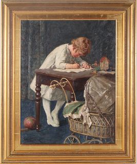 Otto Seeck, Little Girl at Table, Oil