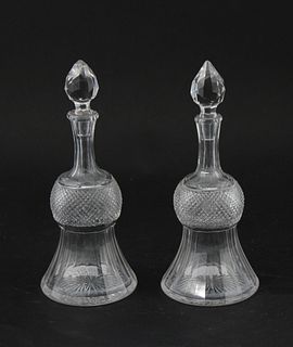 Pair of Thistle Shaped Cut Glass Cologne Bottles