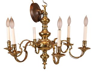 Dutch Baroque Style Brass Six-Light Chandelier
