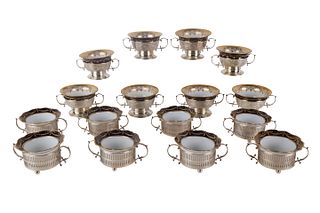 Two Sets of Dresden Porcelain & Silver Teacups