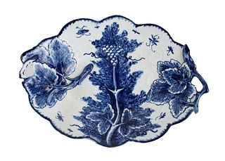 Bow Porcelain Blue and White Leaf-Decorated Dish
