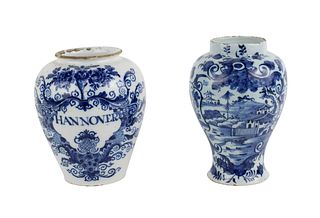 Two Delft Tin Glazed Earthenware Tobacco Jars