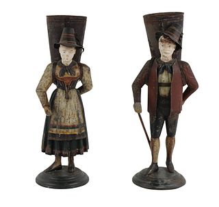 Pair of Tole Painted Figural Posy Holders