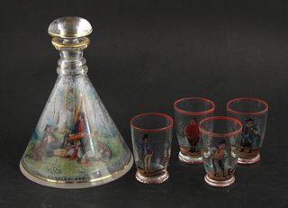 Enamel Painted Sporting Decanter "Camping Out"