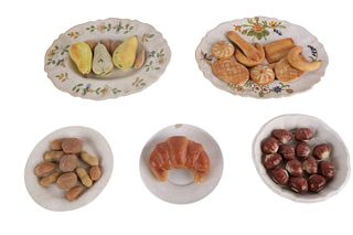 Five Decorative Plates with Porcelain Food