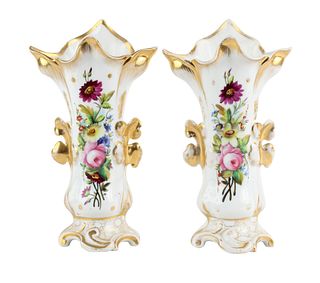 Pair of Paris Porcelain Floral-Decorated Vases