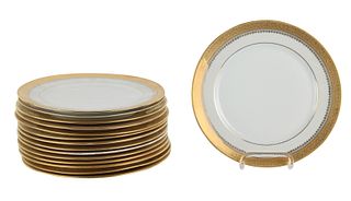 Three Haviland Limoges Gilt-Rim Dinner Plates