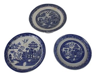 Three "Blue Willow" Transferware Cheese Stands