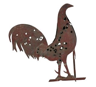 Red-Painted Sheet Metal Weathervane of Rooster