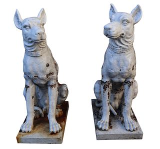 Pair of White-Painted Cast Iron Great Danes