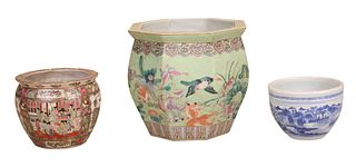 Three Chinese Porcelain Planters/Fish Bowls