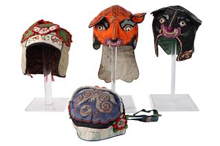Four Chinese Embroidered Child's Hats