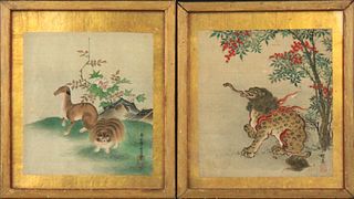 Two Japanese Paintings on Fabric of Animals