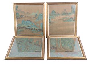 Four Chinese Paintings on Silk, Diamond Mountains