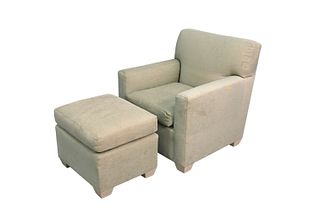 Custom Upholstered Club Chair and Ottoman