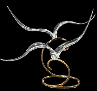After Licio Zanetti Murano Art Glass Seagull Sculpture on Brass Base