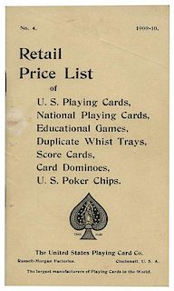 USPC Retail Price List of U.S. Playing Cards, National Playing Cards, Educational Games, Duplicate Whist Trays, Score Cards, 