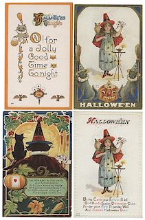 Seven Halloween Postcards with Playing Cards.