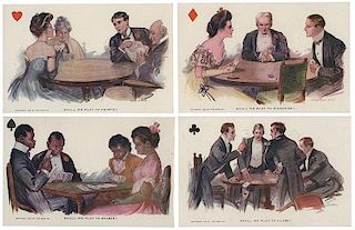 Set of Four “Shall We” Playing Card Postcards.