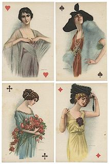 Set of Four Biancmi Playing Card Postcards.