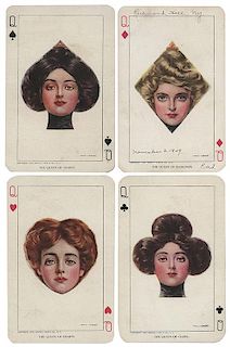 Set of Four Queens Playing Card Postcards.