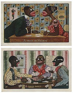 Two Black Americana Playing Card Postcards.