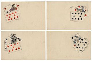 Set of Four Postcards with Playing Cards.