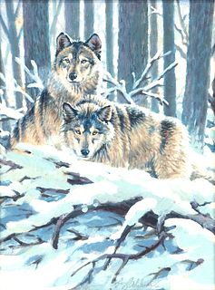 Guy Coheleach (b. 1933), Two Wolves in Winter
