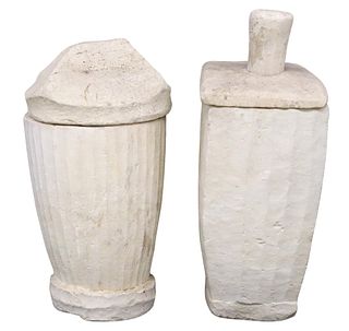 (2) HAND CARVED LIMESTONE BURIAL URNS, PHILIPPINES
