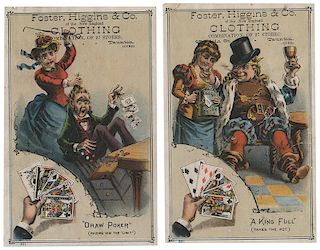 Four Foster, Higgins & Co. Trade Cards with Playing Cards, One Ess Tee Dee “Stops the Dandruff” Die Cut Trade Card, and O