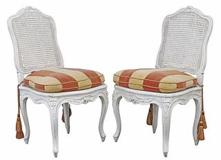 (2) LOUIS XV STYLE PAINTED CANE SIDE CHAIRS