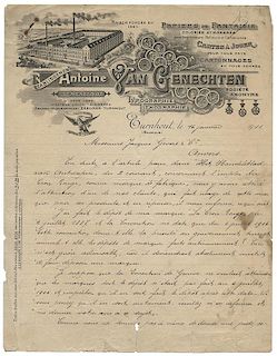 Eleven Letter Heads, Billheads, Envelopes and Bank Checks From Antoine Van Genechten, Dondorf, Brepols and Société Anonyme.