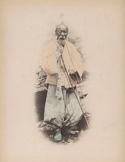 KOREA.  Old Korean Man smoking a long pipe by Felice Beato. c1870