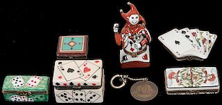 Collection of Playing Card-Themed Limoges Trinket and Tobacco Boxes.