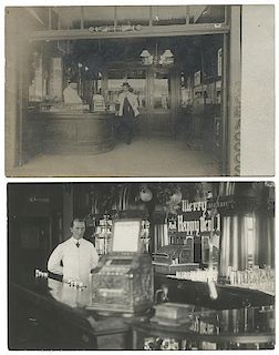 Two Real Photo Saloon Postcards with Cast Iron Trade Stimulators.
