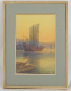 Ito Yoshihiko (1867 - 1942) Watercolor , Junk Boats 
