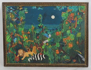 A Large Naive Painting, Oil on Canvas 