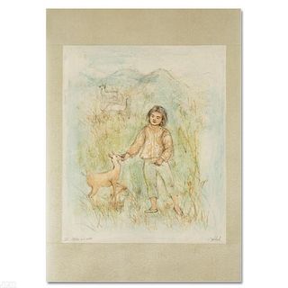 The Forest Friend Limited Edition Lithograph by Edna Hibel (1917-2014), Numbered and Hand Signed with Certificate of Authenticity.